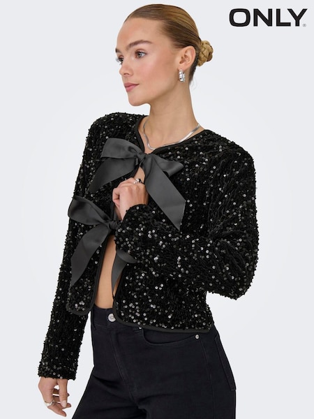 Черный - Only Sequin Bow Long Sleeve Reversible Top