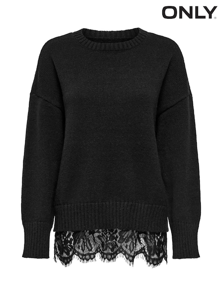 Μαύρο - Only Lace Mix Round Neck Pullover Jumper