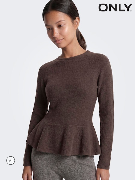 Brun - Only Peplum Round Neck Knitted Pullover Jumper
