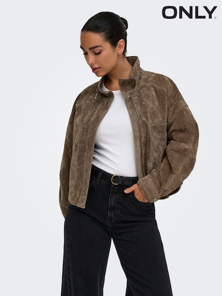 Коричневый - Only Cropped Real Suede Jacket