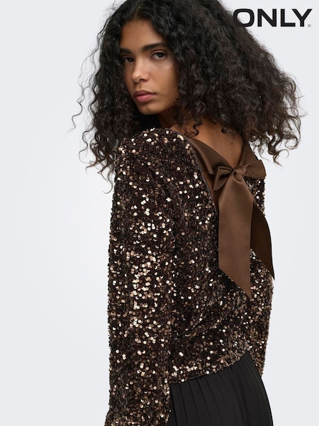 Braun - Only Sequin Bow Open Back Top