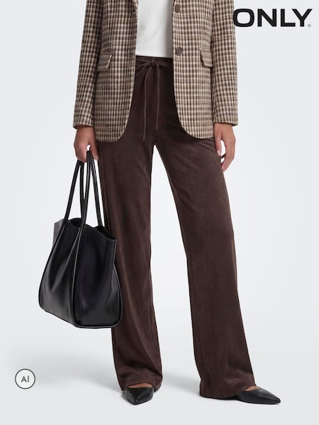 Brown - Only Faux Suede Straight Leg Trousers
