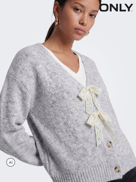 Grey - Only Bow Tie V-neck Cardigan