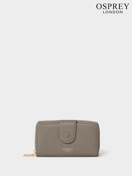 Grey - Osprey London The Core Medium Leather Popper Matinee Purse