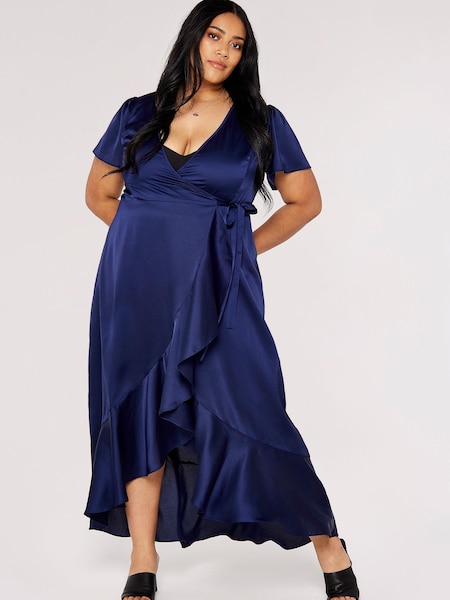 Apricot Navy Blue Satin Ruffle Wrap Maxi Dress (759878) | €24