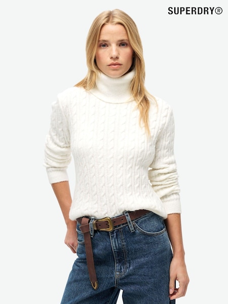 Softest Ocru - Superdry Fitted Cable Guler întors Pulover (761160) | 256 LEI