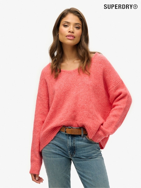 Superdry Coral Red Twist Oversized V-Neck Jumper (761271) | 3,605 UAH