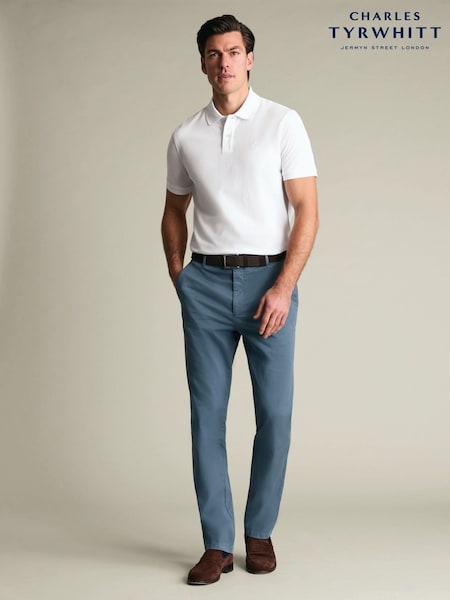Blue - Regular Charles Tyrwhitt Slim Fit Washed Chinos Trousers