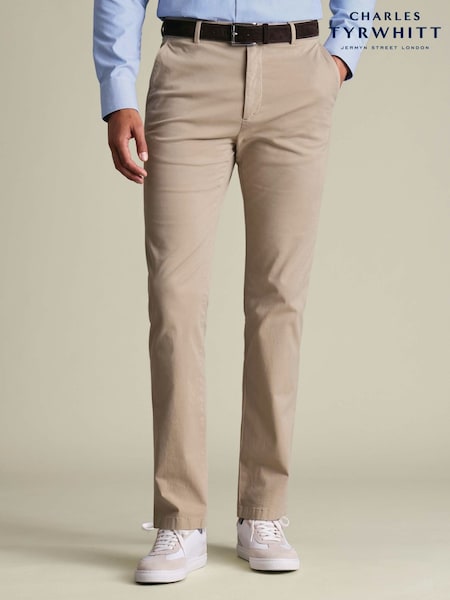 Beige - Regular Charles Tyrwhitt Slim Fit Washed Chinos Trousers