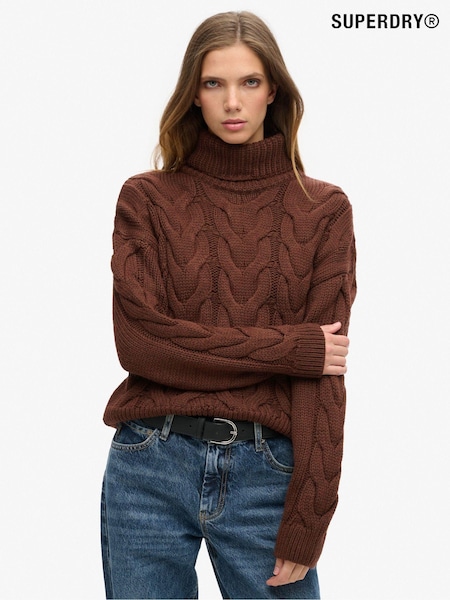 Superdry Brown Coffe Twist Chain Cable Knit Polo Jumper (761428) | AZN 163