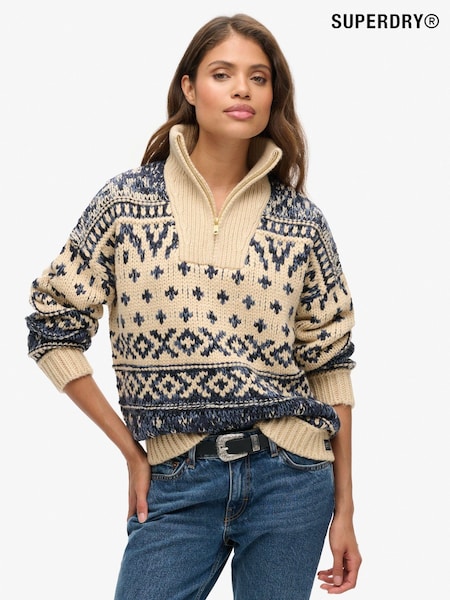 Superdry Island Ecru Ski Lodge Zip Neck Jumper (761566) | €79
