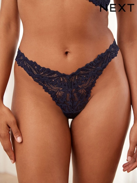Navy Blue Thong Comfort Lace Knickers (761588) | €5