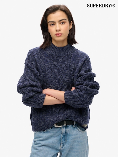 Superdry Island Navy Twist Cable Mock Neck Jumper (761623) | €107