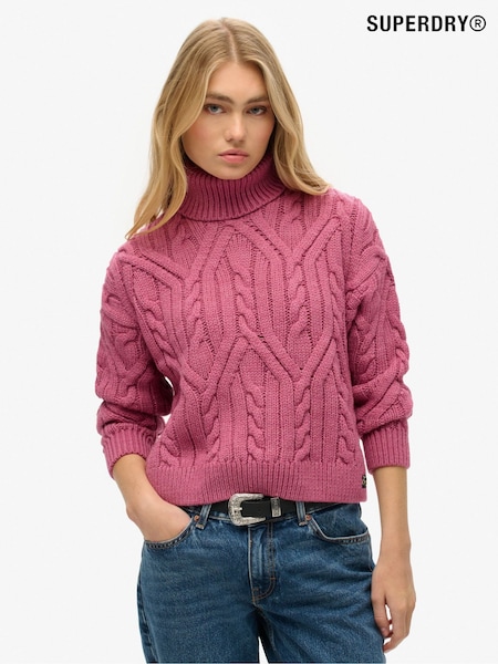 Superdry Papaya Pink Twist Twist Cable Knit Polo Jumper (761631) | €83