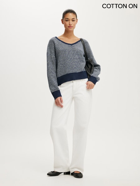 Blue - Cotton On Softest Luxe Slouchy V-neck Knit Jumper