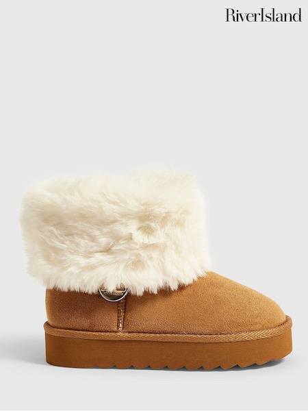 Brown - River Island Faux Fur Cuff Snug Boots