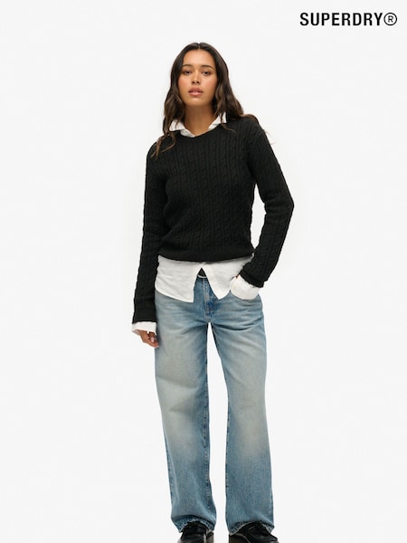Negru - Pulover rotund Guler cu cablu Superdry (761727) | 200 LEI