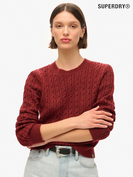 Superdry Claret Red Fitted Cable Crew Neck Jumper (761794) | €63