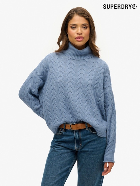 Mid Albastru Twist - Pulover cu guler rulat și torsade Superdry (761867) | 280 LEI