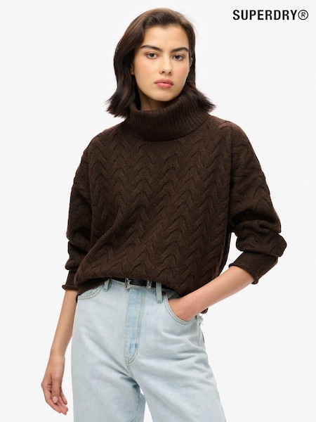 Superdry Dark Brown Twist Cable Roll Neck Jumper (761943) | AZN 150