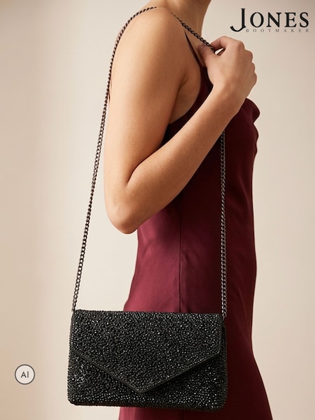 Μαύρο - Jones Bootmaker Vertigo Touch Fasten Embellished Clutch Bag