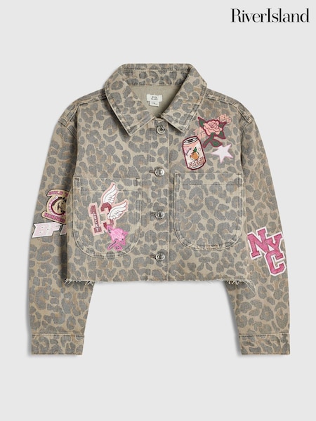 Brun - River Island Leopard badged jeansjacka