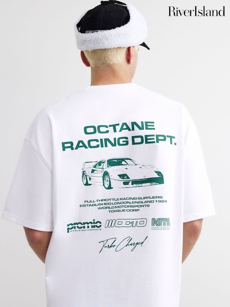 White - Regular River Island Octane Racing Print T-shirt