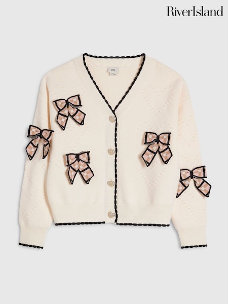 Crème - River Island 3d Check Bow Cardigan