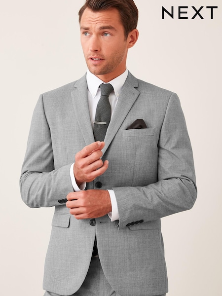 Light Grey Tailored Wool Mix Textured Suit Jacket (762404) | €23