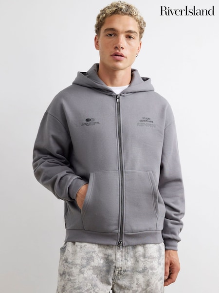 Grey - Regular River Island Oversized Sanctuaire Hoodie