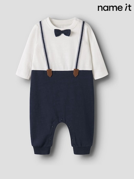 Blue - Name It Baby Cotton Tuxedo Romper