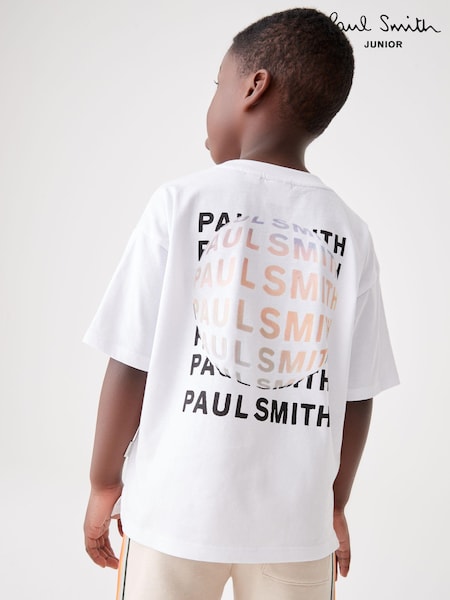 أبيض - Paul Smith Junior Boys Oversized Short Sleeve Iconic Print T-Shirt (763250) | ‏236 د.إ.‏