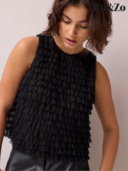 Μαύρο - Ro&zo Tulle Ruffle Shell Top