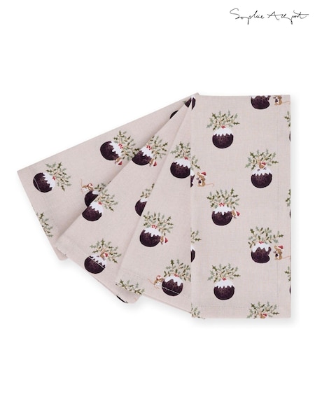 Sophie Allport Set Of 4 Christmas Puddings Napkins