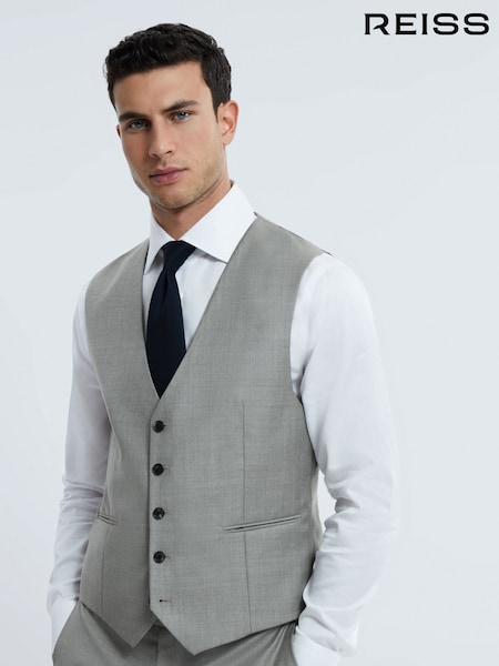 Reiss Grey Melange Como Wool Cashmere Single Breasted Slim Fit Waistcoat (764583) | €378