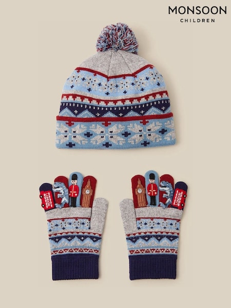 Pilka - „Monsoon London Fair Isle“ kepuraitės ir pirštinių komplektas