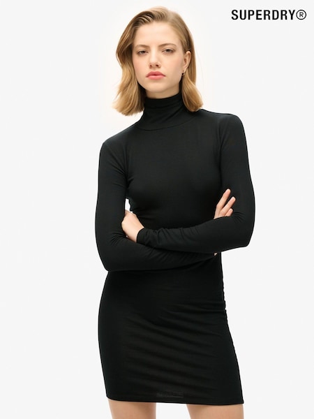Superdry Black Long Sleeve High Neck Mini Dress (764754) | 223 QAR