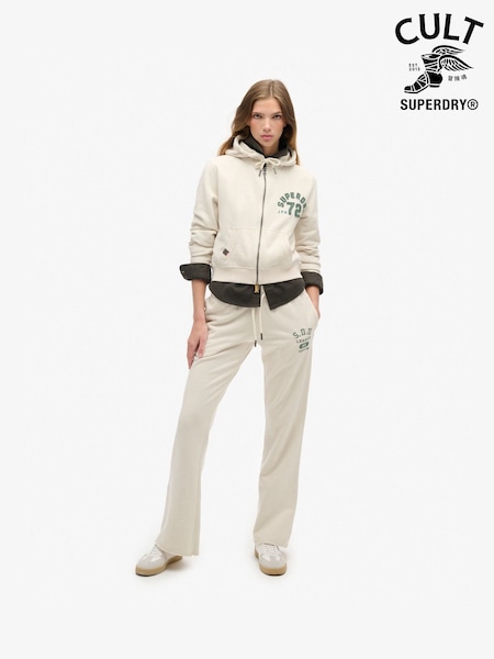 Superdry Turtledove Cream 100% Cotton Athletic Essentials Low Rise Flare Joggers (764862) | R$ 445