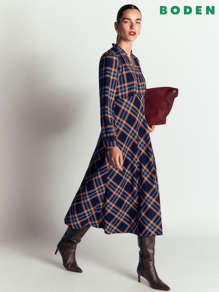 Blue - Boden Cassie Checked Tea Dress D1875