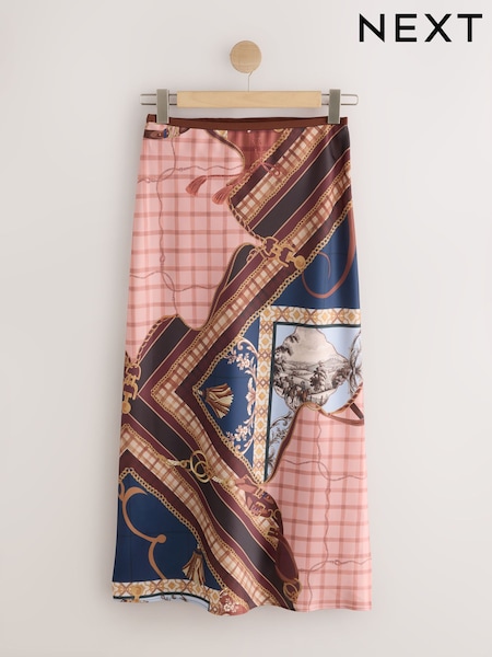 Navy/Burgundy - Satin Midi Skirt