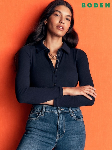 Blue - Boden Jersey Velvet Ribbed Shirt