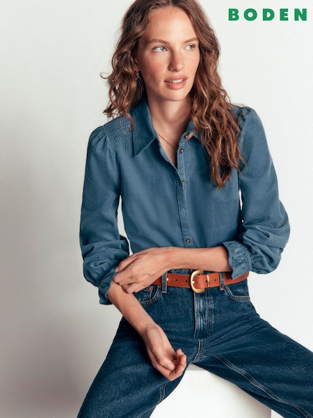 Blue - Boden Violet Smock Shoulder Cord Top T2191