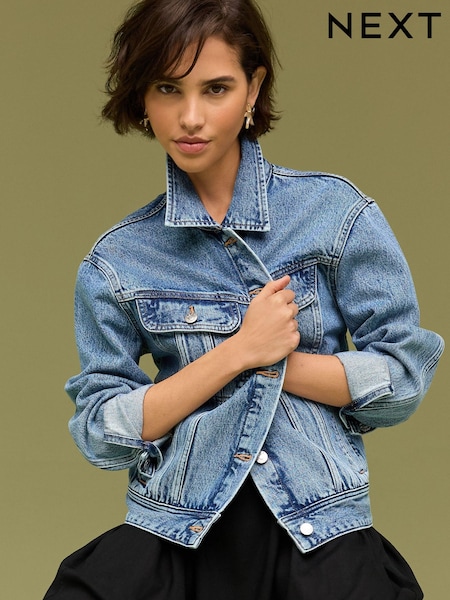 Умеренный синий - Oversized Denim Trucker 100% Cotton Jacket (765330) | €21
