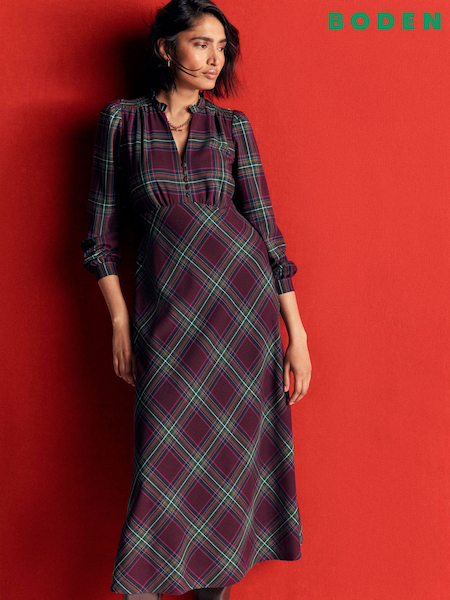 Purple - Boden Cassie Checked Tea Dress