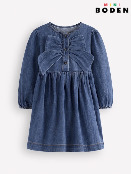 Blue - Boden Noah Button-through Bow Dress G5656