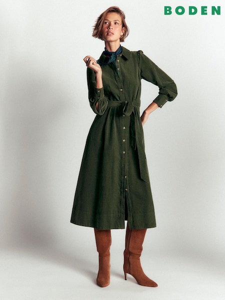 Green - Boden Maeve Cord Midi Shirt Dress