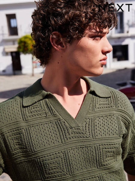 Khaki Green Regular Crochet Trophy Neck Polo Shirt (765538) | €10.50