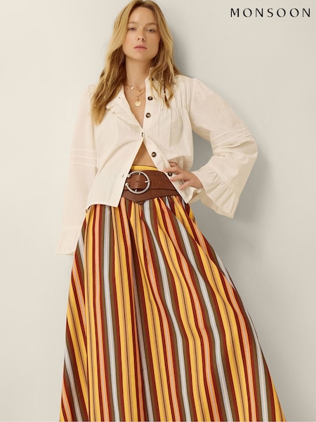 Yellow - Monsoon Sydney Stripe Midi Skirt