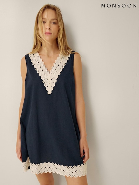Blue - Monsoon Anais Eyelet Lace Mini Dress