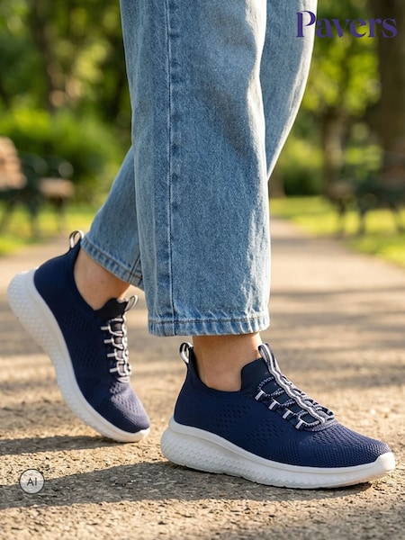 Blue - Pavers Wide Fit Easy Step In Bungee Lace Trainers